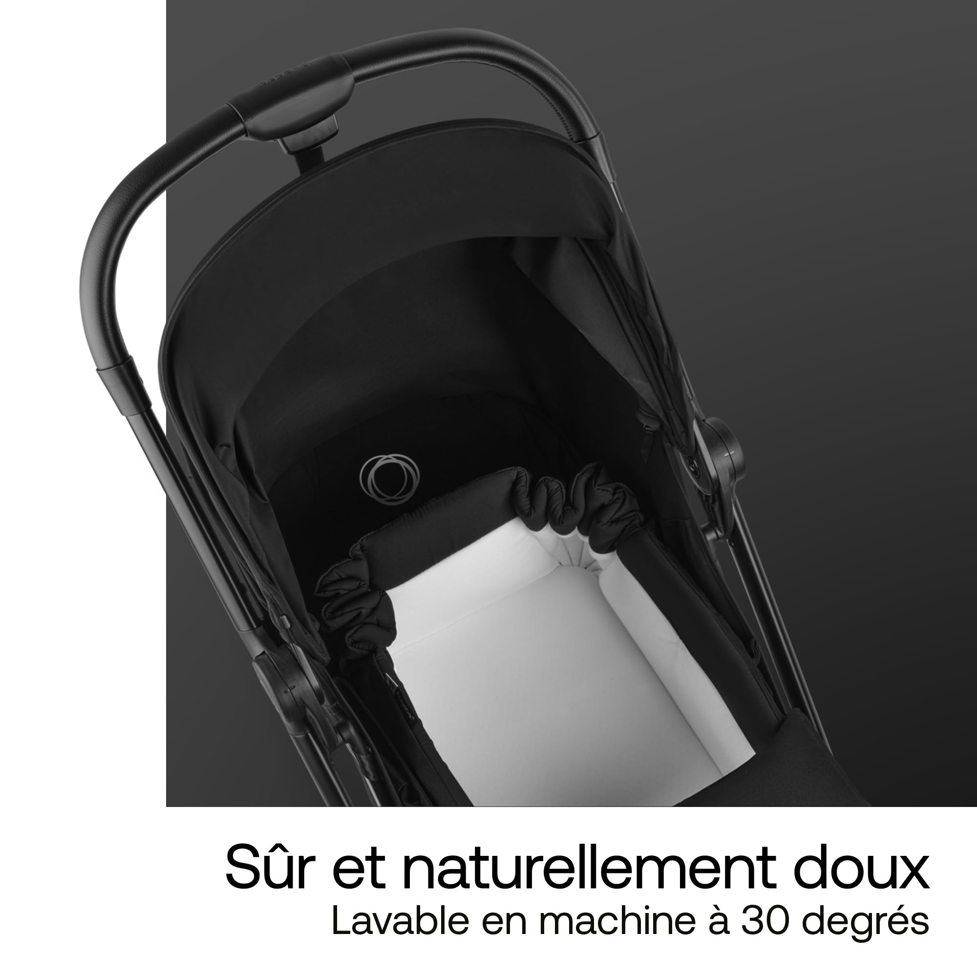 Bugaboo Baby Nest – Nacelle & chancelière 2-en-1, Sangles de Transport, se déplie en Matelas Coton et Tapis de Jeu, Compatible avec Les poussettes, utilisable dès la Naissance – Heritage Black