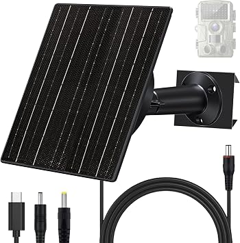FUTUREZEN Solar Panel for Trail Camera, 10W Solar Battery Charger with 10400mAh Battery, 5V/12V Adjustable Output, USB-C & DC Plugs, IP66 Waterproof, 360 Adjustable Mount, 9.8ft Cable