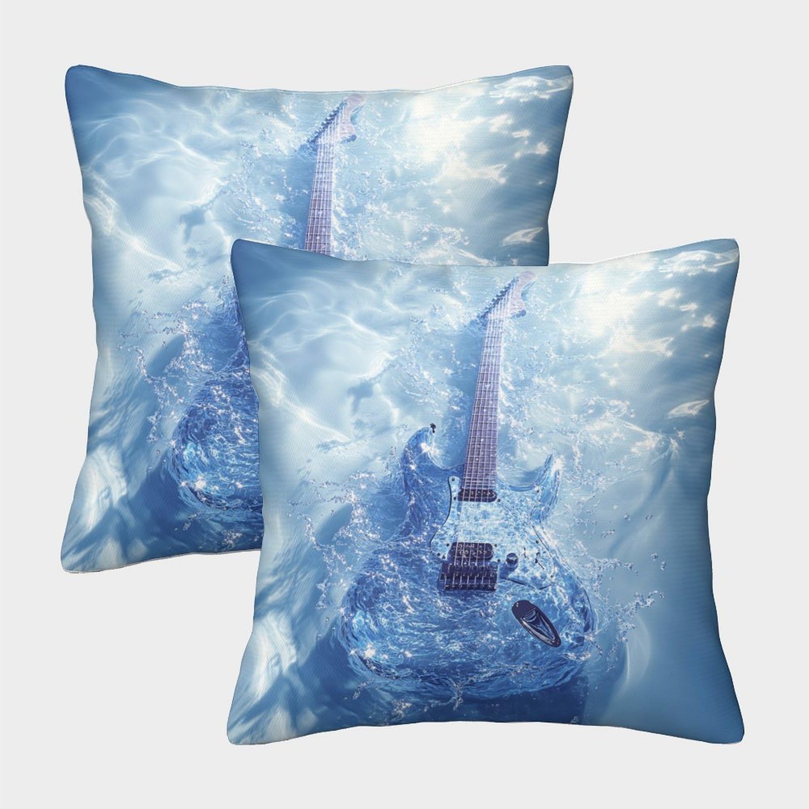 QFVANSIYO 3D Printed Ice Guitar Pillowcase Microfiber Bedroom Decor Snow Guitar Pillow Cover for Home Dorm Adults Teens 45x45cm
