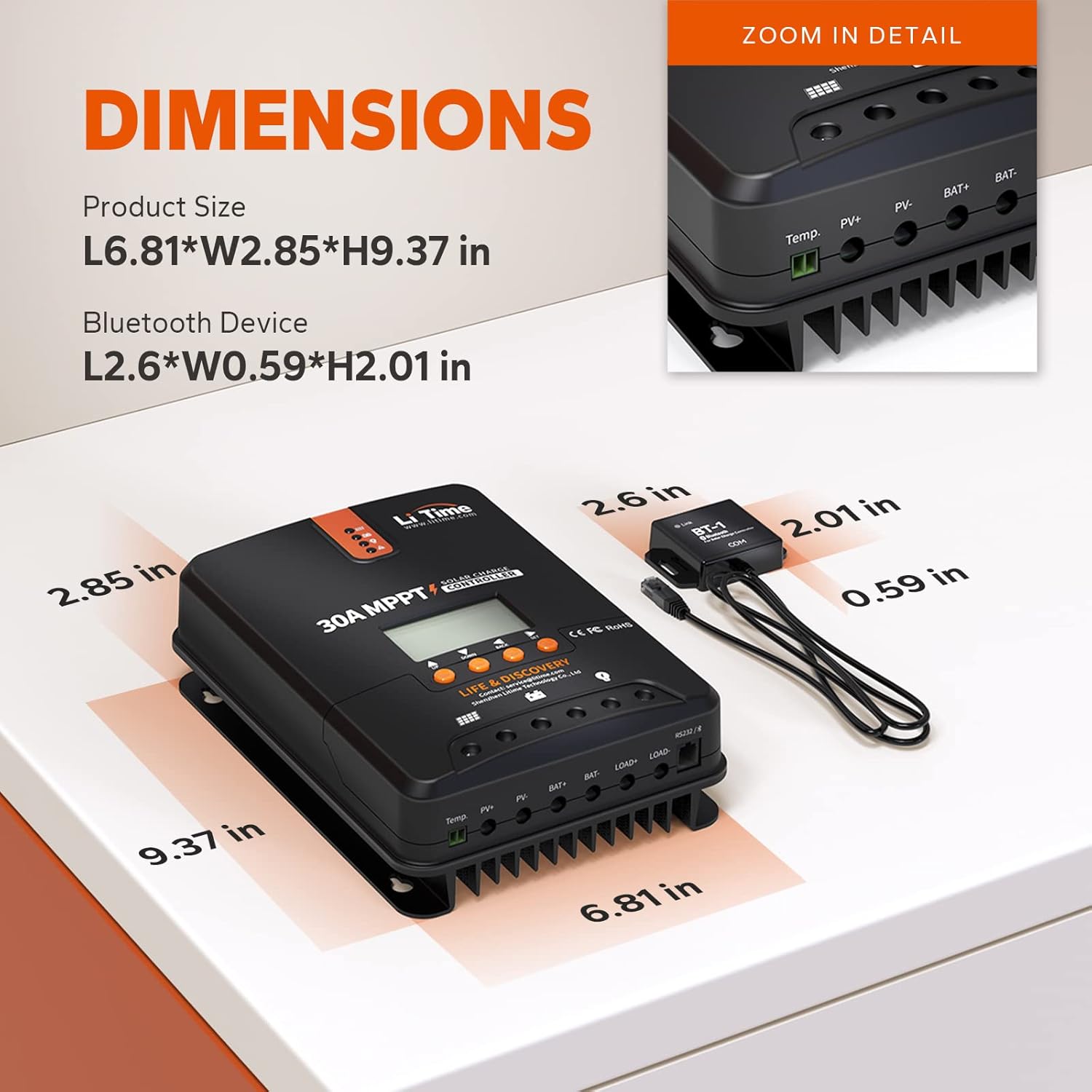 Buy LiTime 30 Amp MPPT 12V / 24V Auto DC Input Solar Charge Controller
