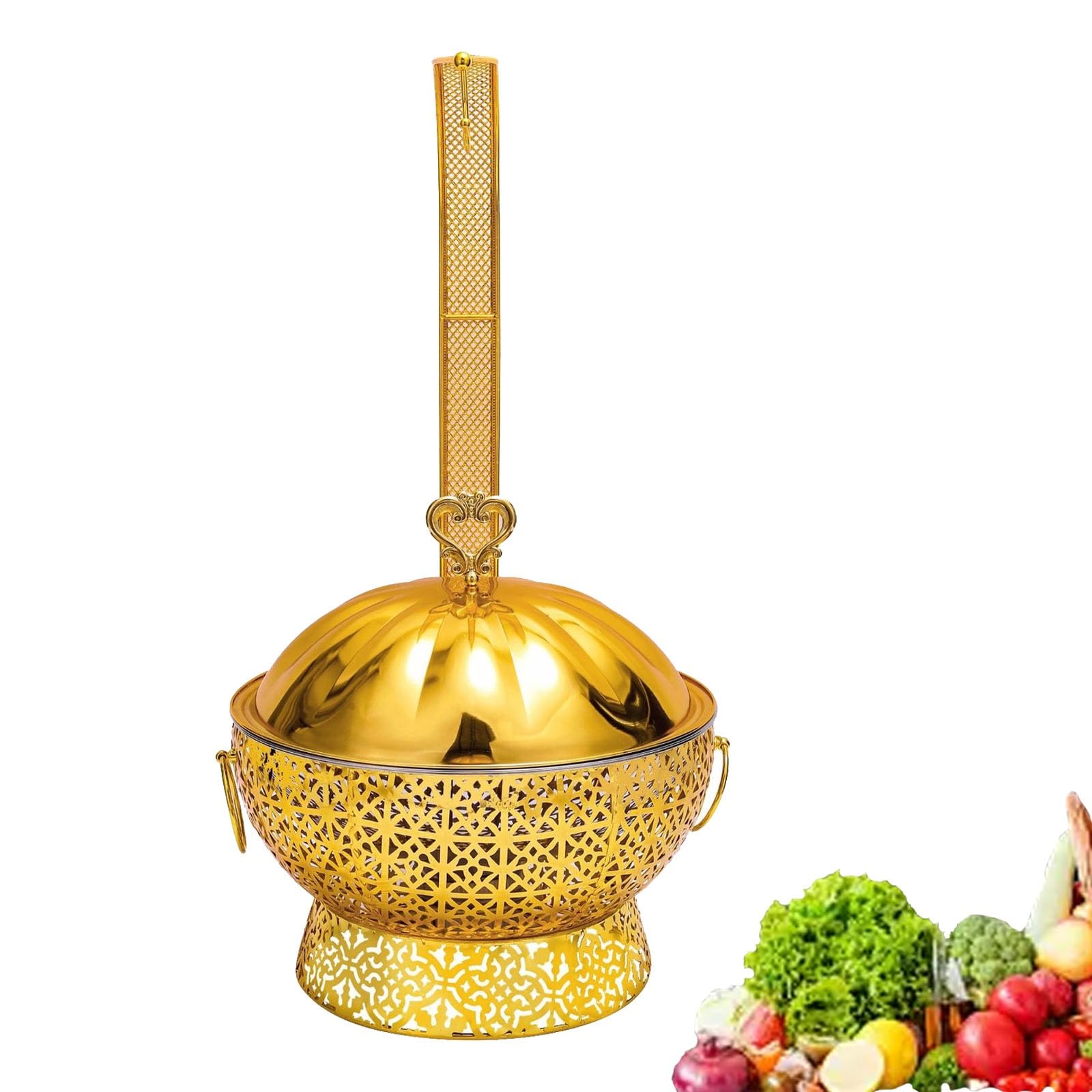 Chafing Dishes - Bandeja redonda de acero inoxidable con asa de tapa para