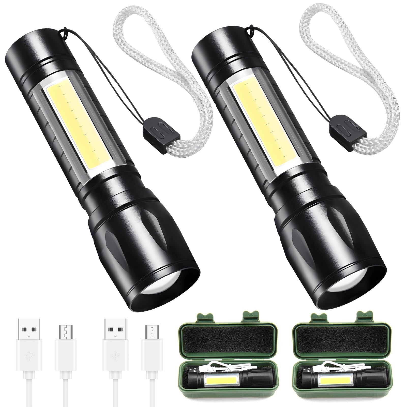 Sangcca 2 Set LED Rechargeable Torch with Adjustable Focus