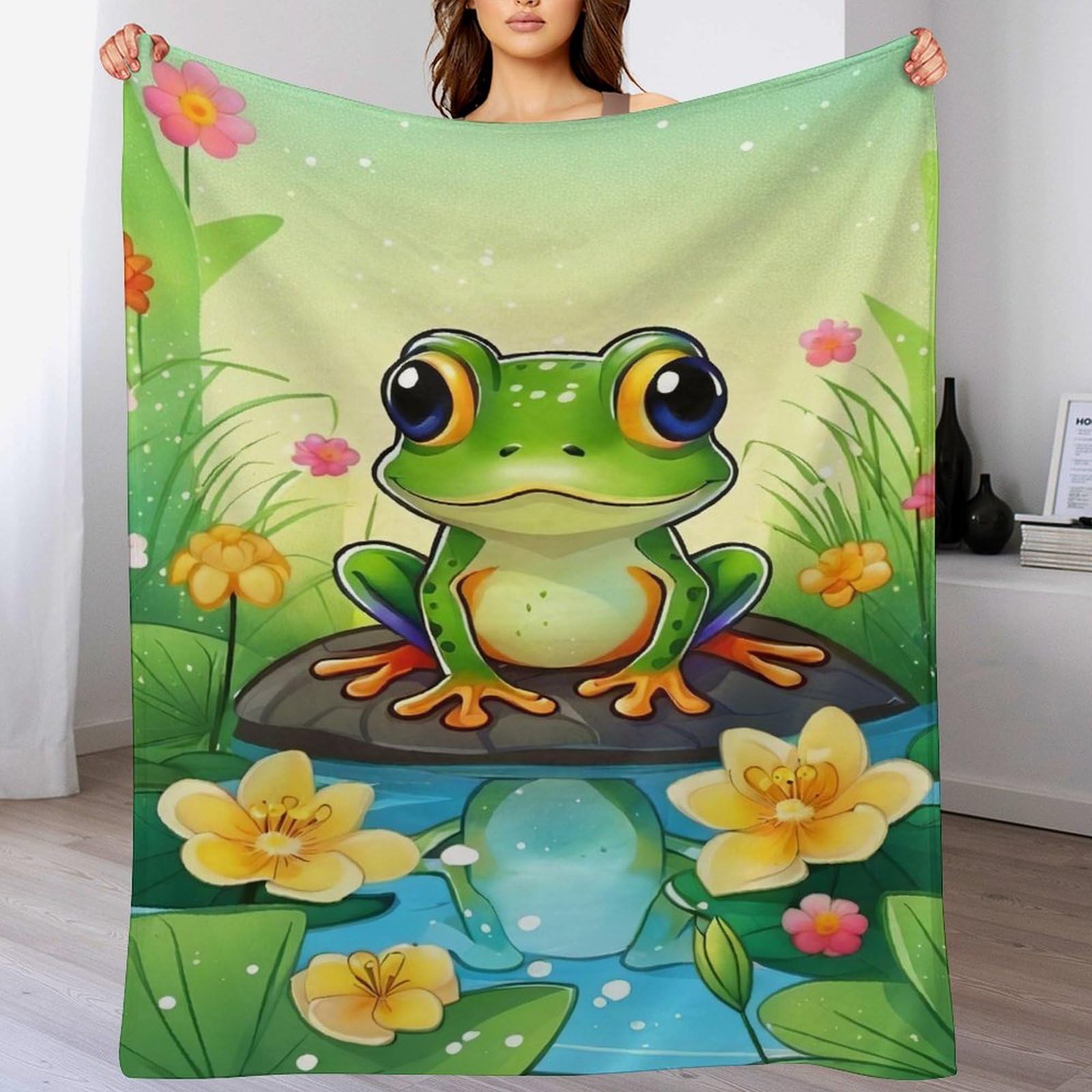 Couverture polaire grenouille en flannel pour lit et canapé de 140x180cm