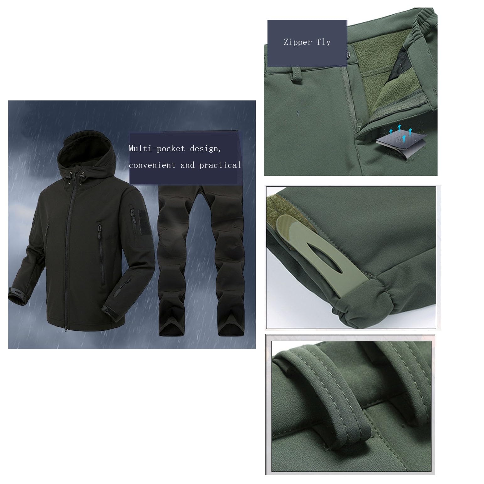 CLSQLXYJZC Completo Da Sci Da Uomo In Due Pezzi, Giacca E Pantaloni Da Snowboard Con Cappuccio Antivento Impermeabili Caldi Invernali Da Uomo, Con Fascia Da Braccio E Cintura, Per Lavoro