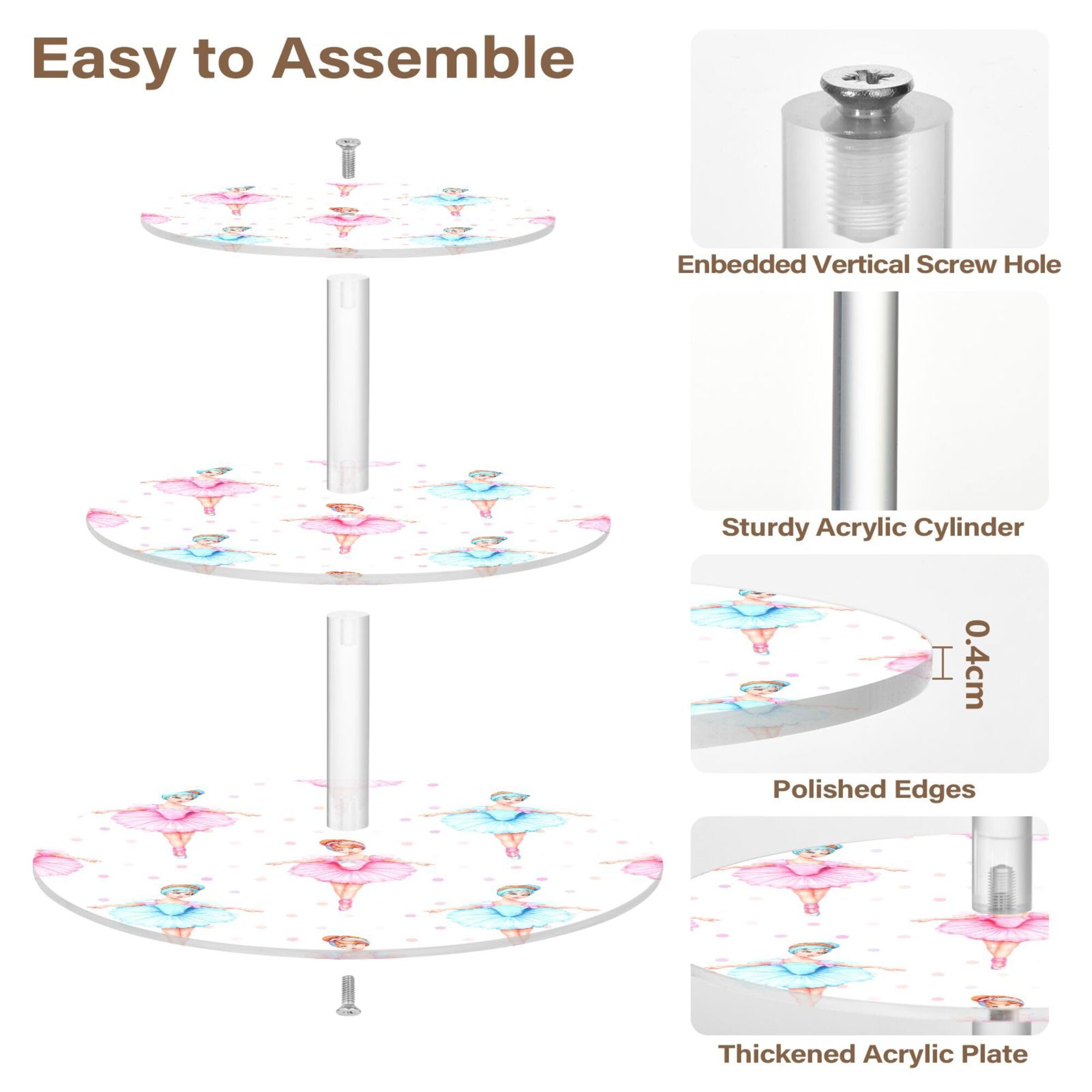 PYBUG Ballerina Girls 3 Tier Acrylic Cupcake Stands Tower,Dessert Table Display Set for Tea Party,Wedding,Birthday, Baby Shower