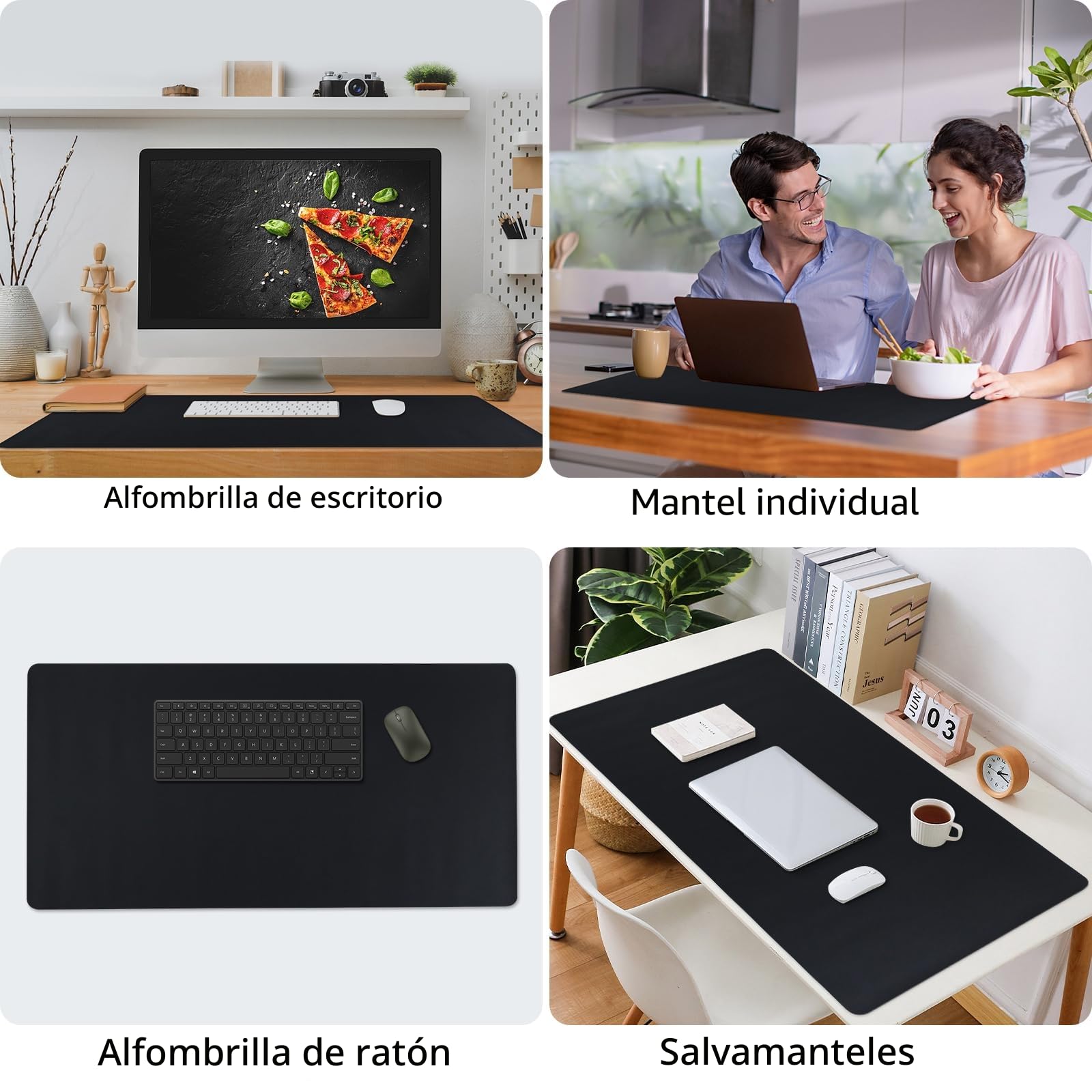 Niviy Alfombrilla Escritorio Negro Tapete Escritorio de Cuero PU Impermeable y Antideslizante Desk Mat Duradero Protector Mesa Escritorios para Oficina y Hogar 80x40cm