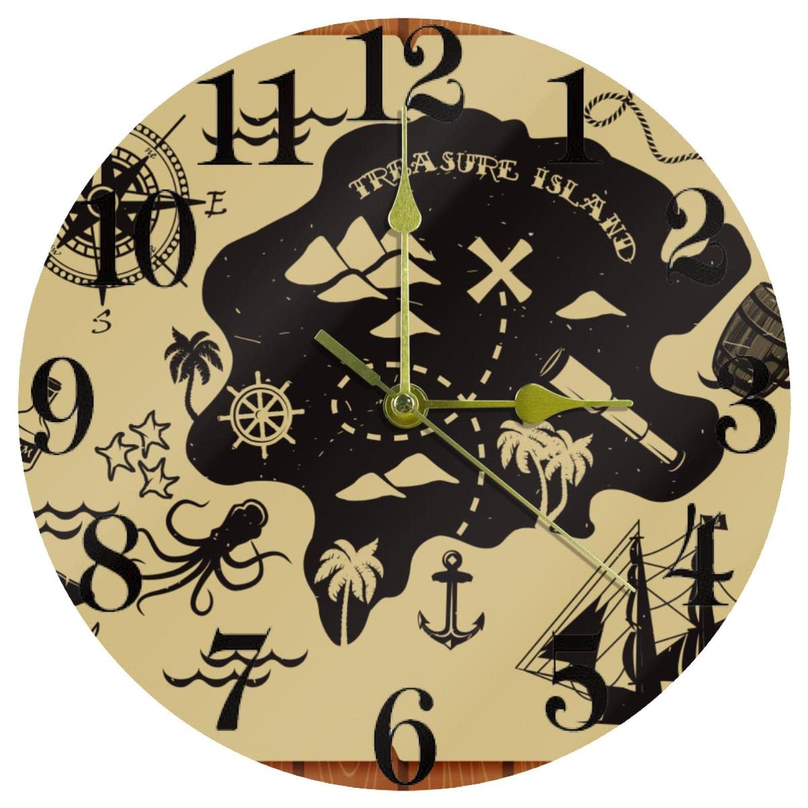 Horloge murale ronde à quartz de 25,4 cm silencieuse avec boussole intégrée pour la maison