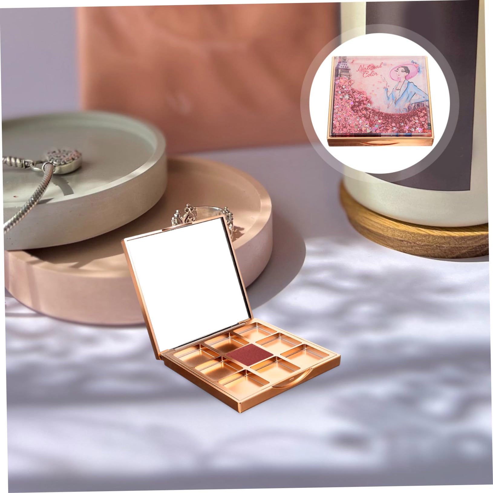 Healvian 5pezzi Palette Ombretti Vuota Con Scomparti Scatola Per Ombretti Design Sequins Quicksand Per Organizzazione Make-up e Viaggi e Leopardo