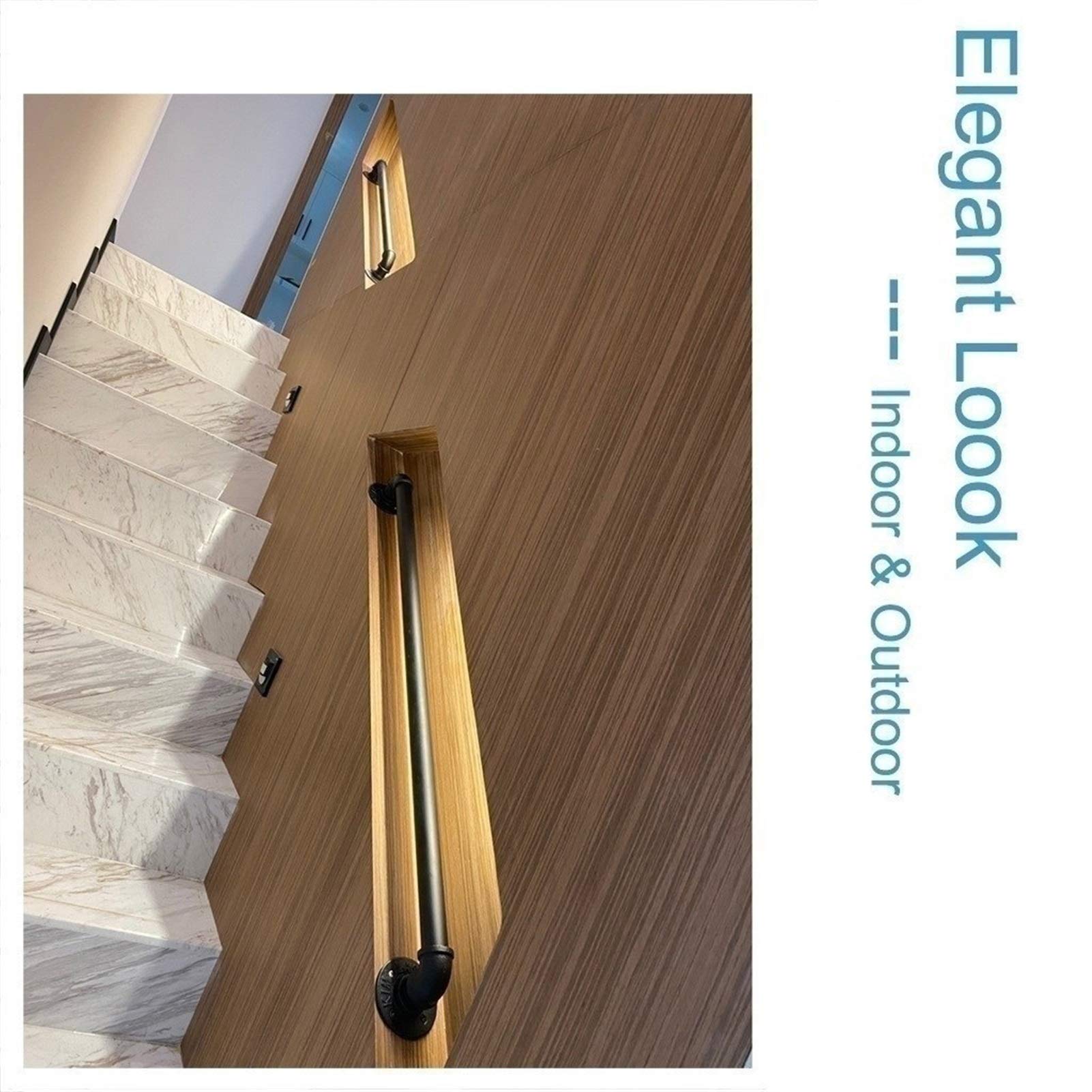 Treppen-Handlauf für Wände, rutschfeste Sicherheits-Treppengeländer mit Halterungen, Haltegriff, Wandhalterungen und Metallschrauben, Innen- und Außentreppe, Kindergartenkorridor, Schwarz (