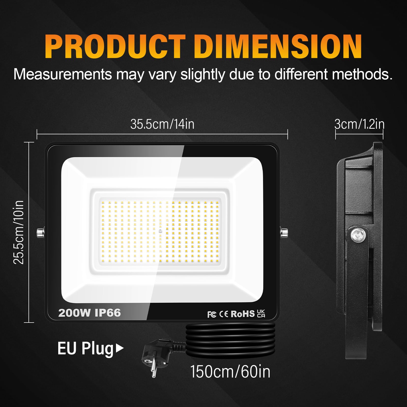 RIGIDON LED Strahler Außen & Innen mit Stecker, 200W 20000LM Außenstrahler | LED Scheiwerfer Spotlight Fluter Flutlicht 230V, IP66 Wasserdicht 3000K Warmweiß für Garage, Garten, Sportplatz, Terrasse