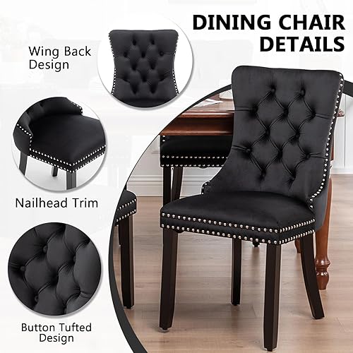 Miniatura 25 de Kiztir Juego de 2 sillas de comedor de terciopelo, sillas de comedor tapizadas con ribete de anillo y respaldo con botón, silla de comedor copetuda