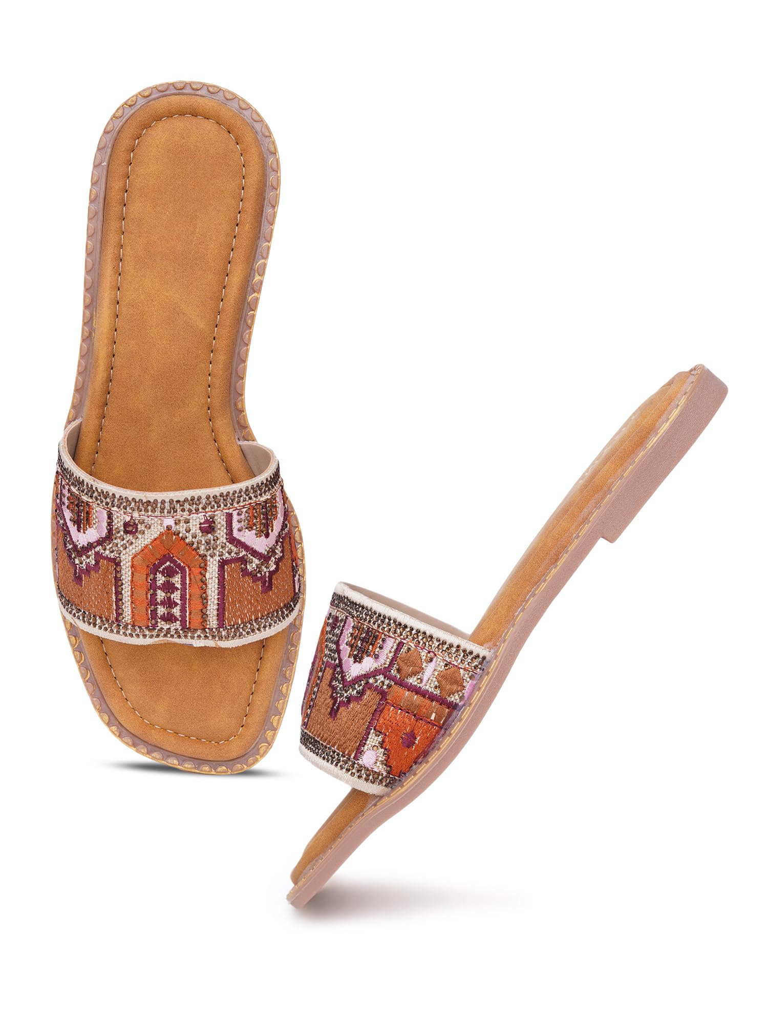 Elegant Slide Flat Sandals for women & Girls | Cushioned Slip-On Open Toe Flats for Casual Office Ethnic Daily Comfort-image-47