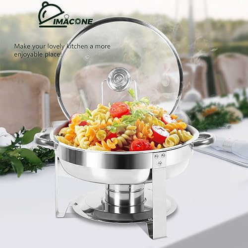 Miniatura 7 de Juego de 2 platos para bufé, de acero inoxidable redondo de 5 cuartos de galón para catering, juegos de chafers mejorados y calentadores de buffet