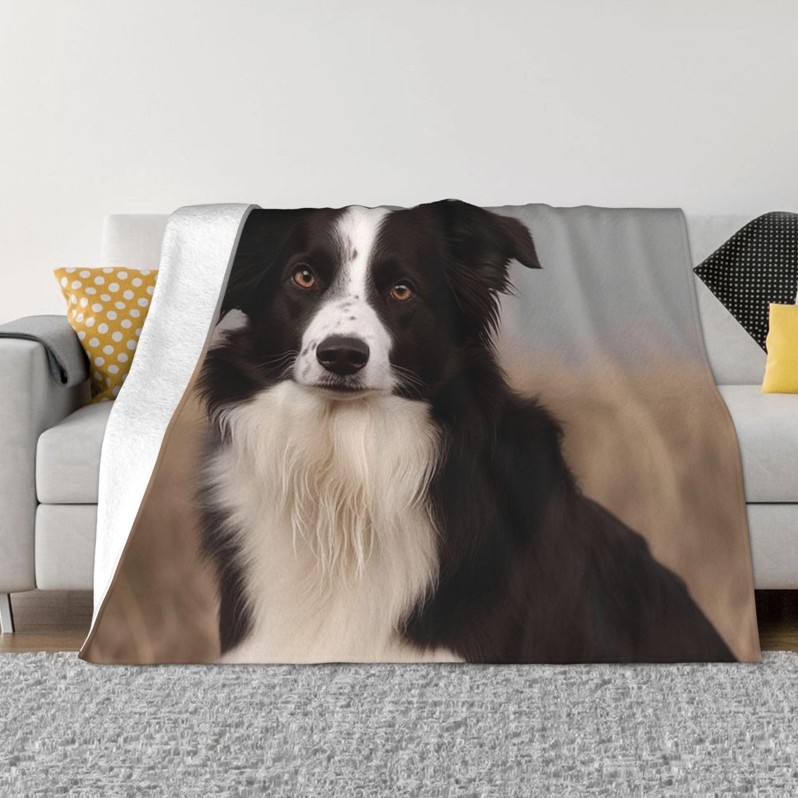 Border Collie Flannel Blanket 50"x40" - Ultra-Soft Lightweight Throw Blanket for Bed, Sofa, and Couch - Luxury Air Conditioning Blankets - Cozy Warm Blankets for All Seasons