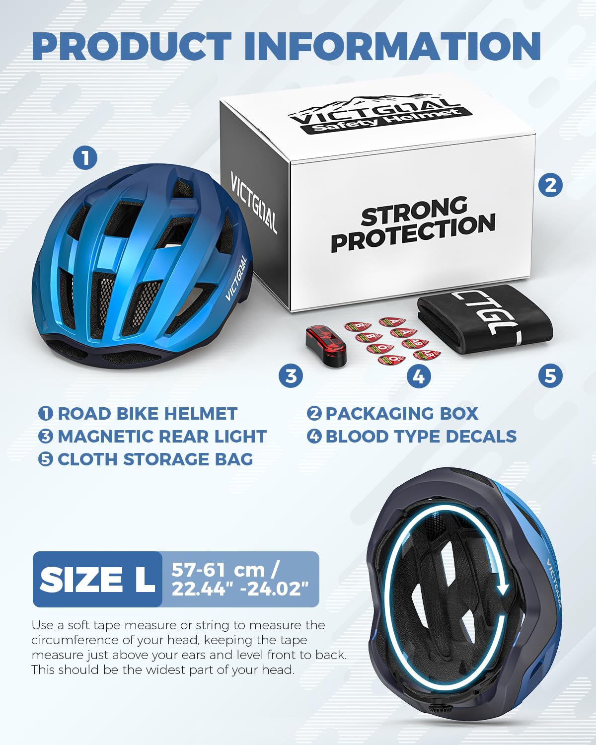 VICTGOAL Rennrad Helm Herren Damen mit Magnetischen Rücklicht, Magnetknöpfe | USB-C Rücklicht, Verstellbar, Atmungsaktiv, Leichtes, Brillenanschluss Design, 57-61 cm, Für Erwachsene Radfahren