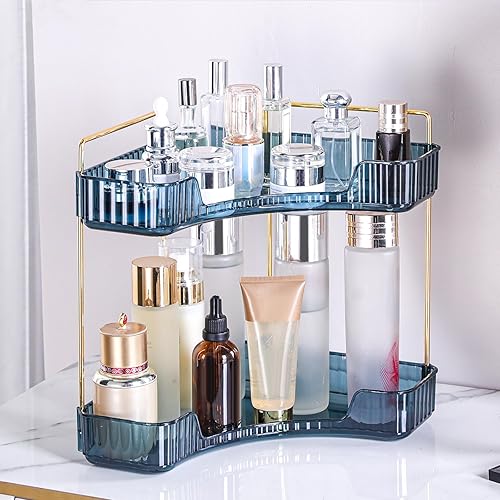 Miniatura 8 de Organizador de esquina para encimera de baño, estante de baño, organizador de maquillaje para tocador, bandeja de perfume para almacenamiento en Gris
