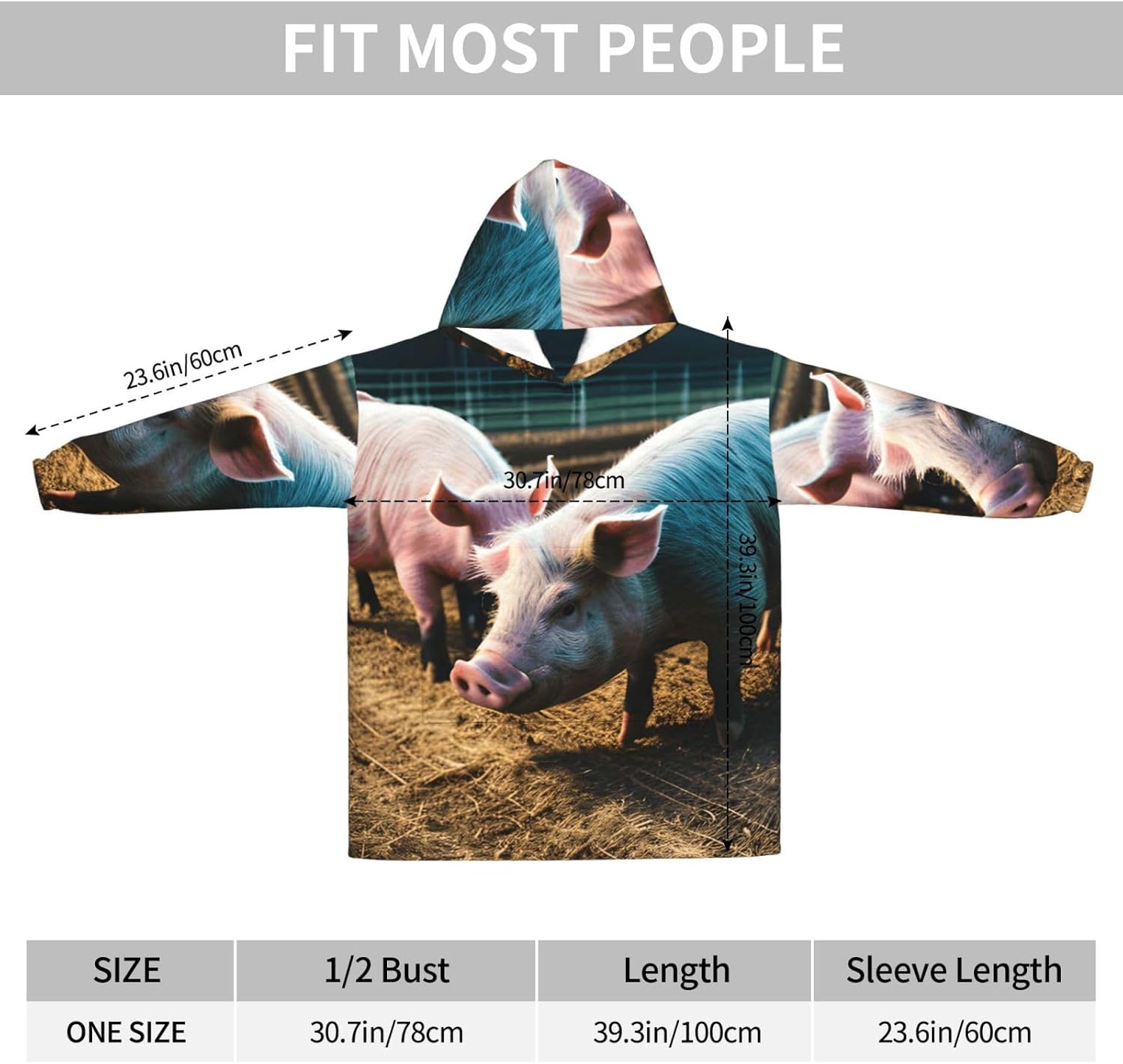 Pigs In Farm Print Cozy Oversized Blanket Hoodie Soft And Warm Wearable For Winter And Christmas