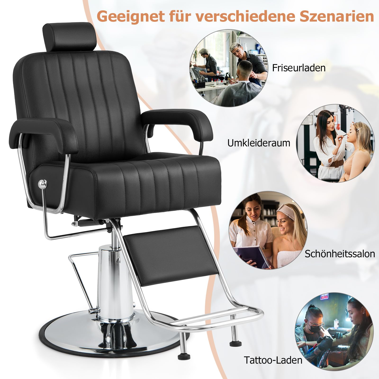RELAX4LIFE Friseurstuhl mit Hydraulischer Pumpe, Salonstuhl Kippbar Höhenverstellbar 360° Drehbar, bis 150kg