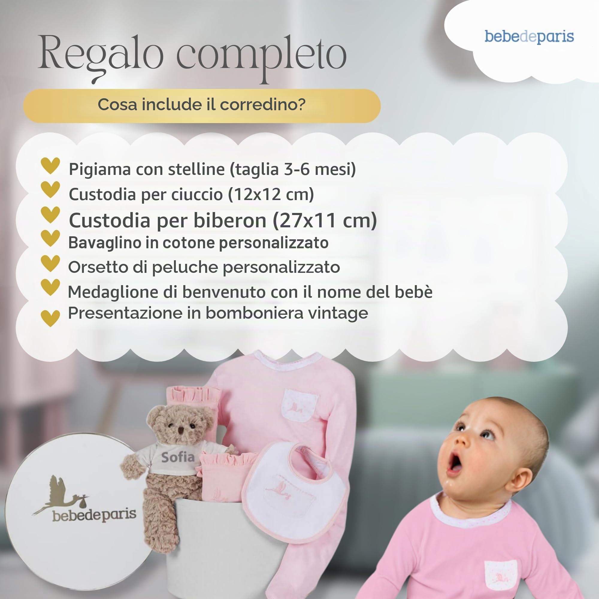 Prezioso Regalo Rosa Personalizzato per la Nascita | Presentato in una scatola molto elegante | Regalo classico essenziale per neonato dalla taglia 3 ai 6 mesi |