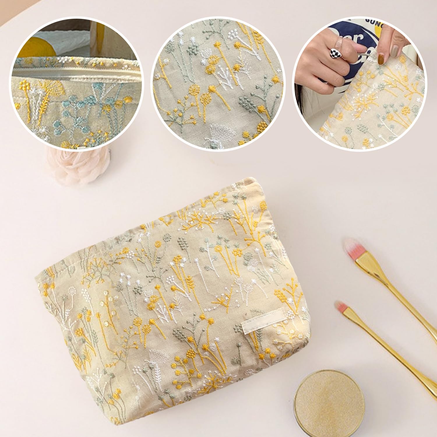 1 Piece Embroidered Cosmetic Bag, Ele Cosmetic Bag, Retro Cosmetic Bag, Floral Cosmetic Bag, Portable Storage Bag - Image 3
