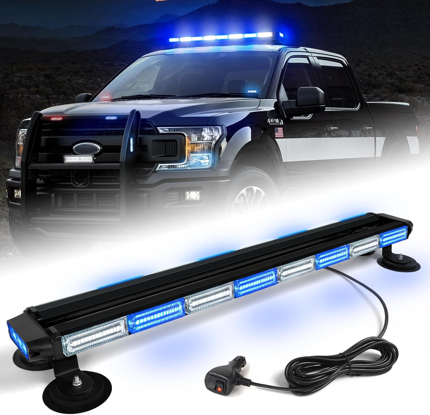 34inch 166 LED Emergency Rooftop Strobe Lights Bar Flashing Safety Traffic Advisor Warning Hazard Snow Plow Light W/Magnet Base for Work Trucks Vehicles Construction Tow Pickup Amber White
