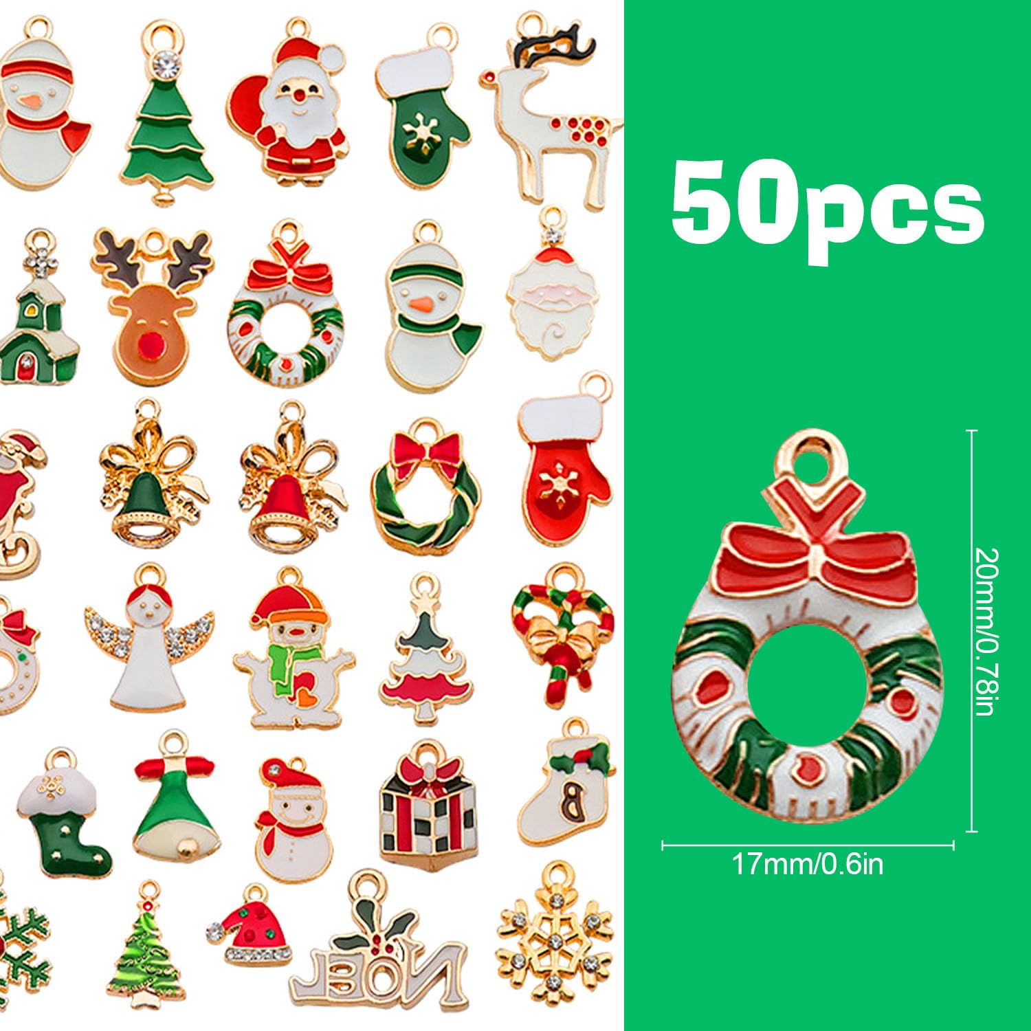 Rumyve 50Pcs Gold-Plated Christmas Enamel Charms Set, Santa Claus, Reindeer, Snowman Resin Charms - Image 2