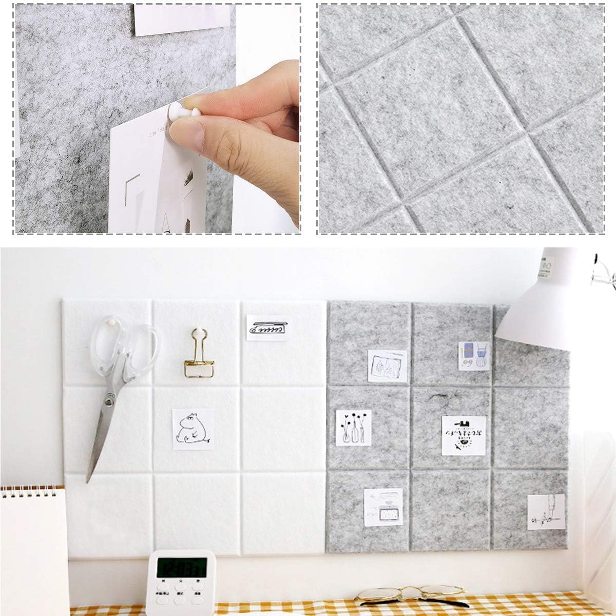 Large Cork Board Felt Board Tiles for Walls with 60 Push Pins, 11.8"x11.8" Pack of 12 Pin Board Notice Boards for Home Office Kitchen, Bulletin Board Wall Tiles for Photos Memos