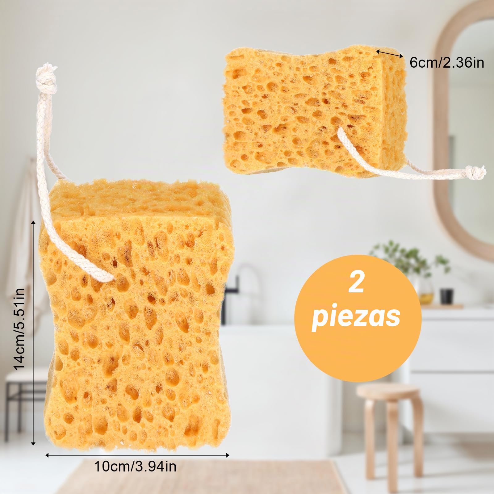 2 esponjas de baño, esponjas de ducha más grandes, esponja natural, exfoliante ultrasuave, espuma densa en forma de panal para mujeres y hombres, piel seca sensible