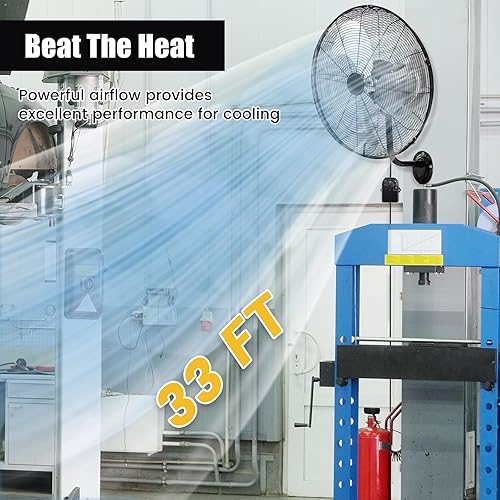 Miniatura 7 de Tangkula Ventilador de pared de 21 pulgadas con aspas de ventilador de aluminio ventilador de pared de metal oscilante industrial de 3 velocidades