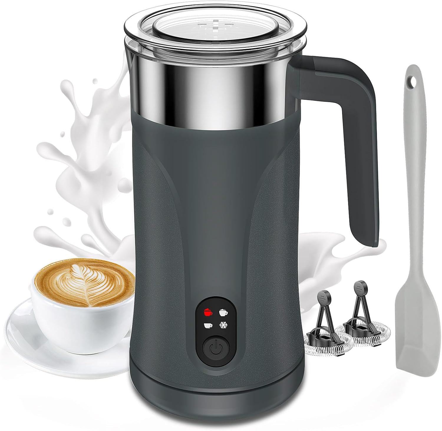 Milk Frother, 4-in-1 Milk Frother and Steamer, 10.1oz/300ml Automatic Hot and Cold Foam Maker and Milk Warmer, Electric Milk Frother for Coffee, Latte, Cappuccino, Matcha(Gray)