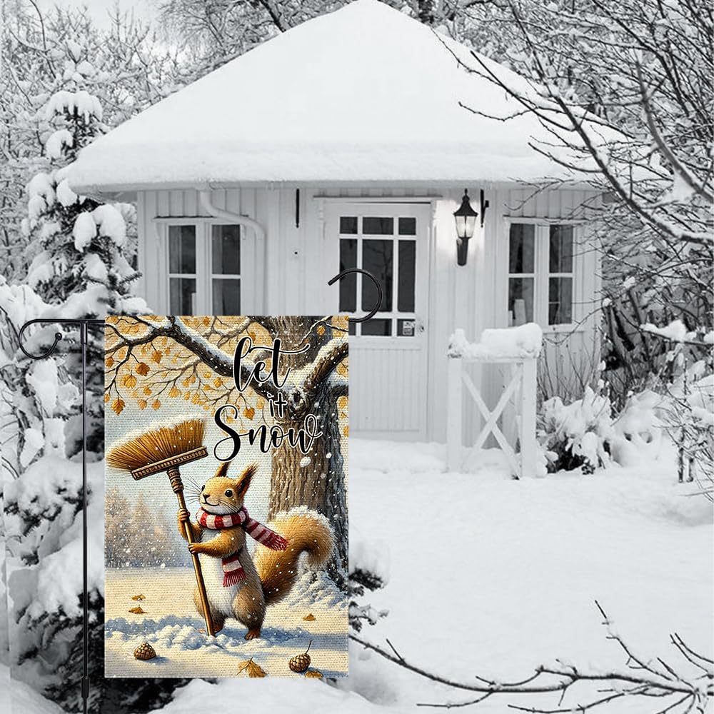 Let It Snow Garden Flag 12x18inch The Nut Squirrel winter Garden Flags Yard Porch House Flag Double-Side For Home Outdoor Yard Patio Lawn Decor, Garden Decorations - Image 4