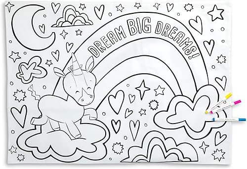 DEMDACO Dream Big Dreams Color Me - Juego de 2 fundas de almohada para niños y marcadores lavables de 26 pulgadas