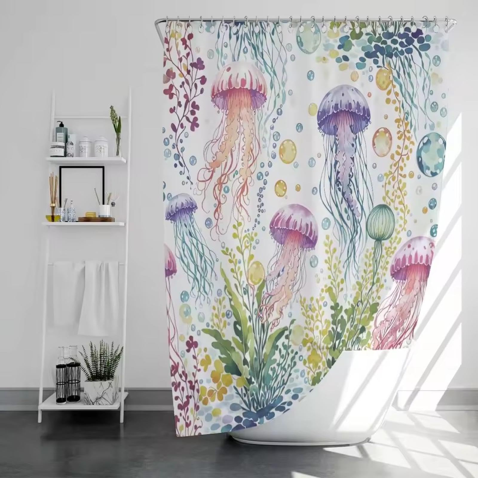 Rideau de Douche imprimé méduses, imperméable, avec 12 Crochets, pour Salle de Bain, Baignoire, Usage Domestique Tendance, 90 x 195 cm (l x H).