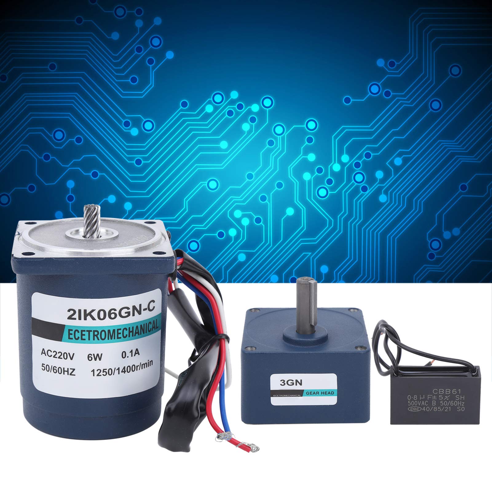 SIXRUN Motoriduttore AC Motore AC220V in Acciaio Inossidabile 6W Velocità Fissa con Regolatore del e Condensatore 1250 1400 RPM per Apparecchiature di Trasporto Macchine Fai da Te Uso in Officina (20)