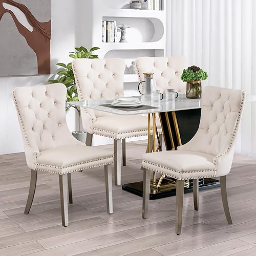 Miniatura 17 de SoarFlash Juego de 6 sillas de comedor de terciopelo, silla lateral de respaldo alto, silla lateral moderna tapizada de alta gama con capitoné y