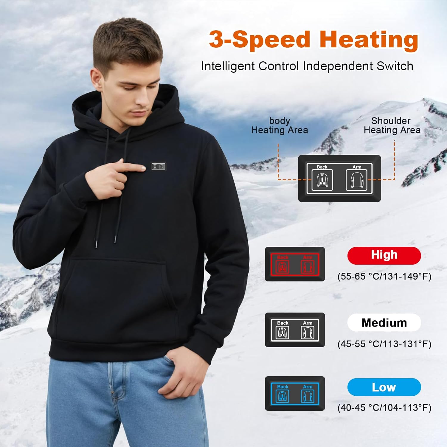 Heated Hoodie for Men Women 20000mAh Battery Fast Charge with Fleece Lining Unisex Heated Sweatshirt Electric Hoodie - Image 3