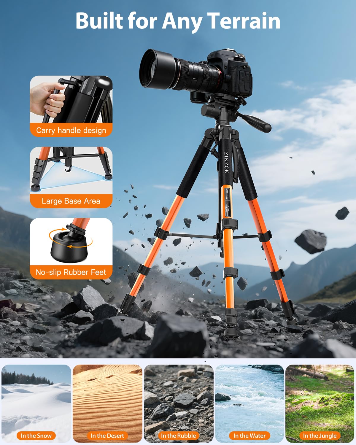 Trípode de cámara, 190,5 cm, para iPad iPhone, aluminio resistente, cabezal de rótula de 360°, compatible con DSLR Canon/Nikon/Sony, 6,8 k de carga, viajes, transmisión en vivo, grabación macro