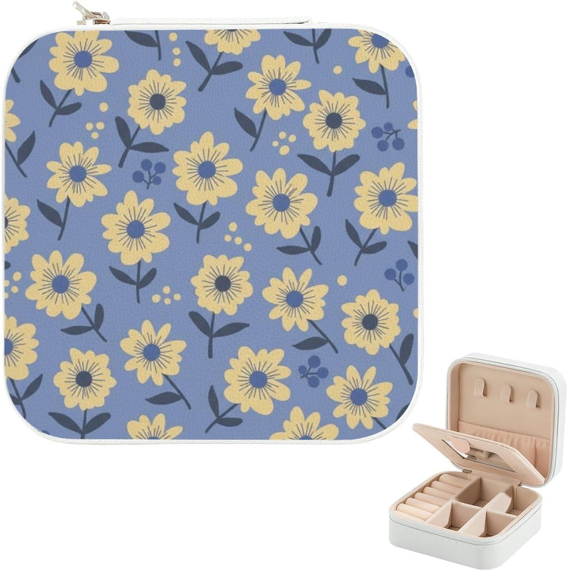 Cute Jewelry Boxes For Women, Ditsy Flower Floral Purple Vintage Jewelry Box Mirror, Small Travel Case Organizer, Small Box, Portable Storage, Gifts Display Cases