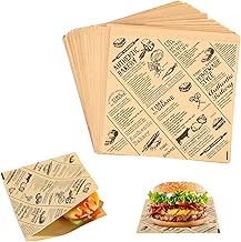 150 Sheets of Food Wrapping Paper, 15 x 15 cm, Grease-Resistant Food Paper, Retro Journal, Bag for Sandwich, Fries, Burger, Snack, Fast Food