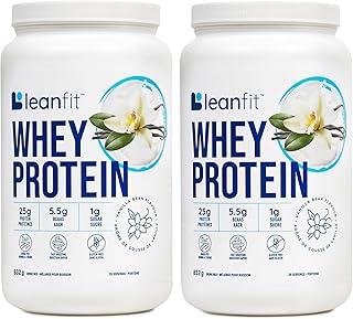 LEANFIT WHEY PROTEIN Natural Vanilla - Pack of 2 (two) – 100% Whey Protein Powder, 25g Protein Per Serving – Grass-Fed, Gluten-Free, BCAAs, Amino Acid - 26 Servings, 832g Tub