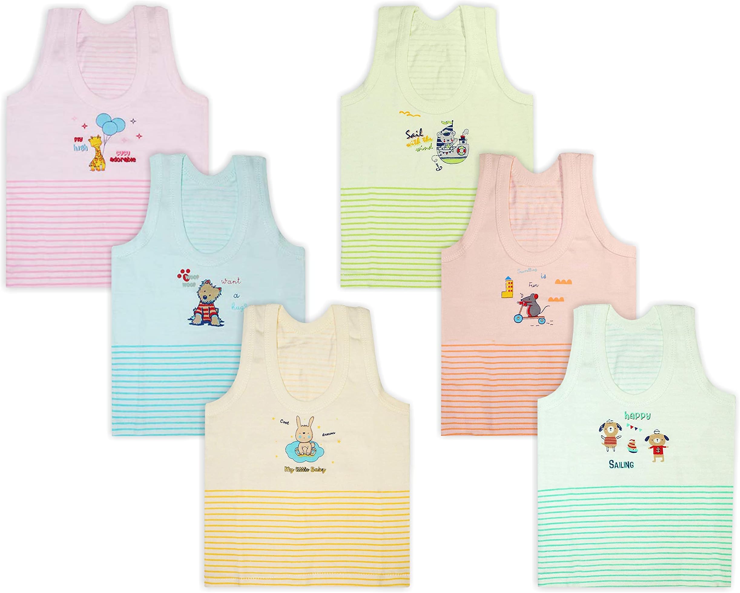 GURU KRIPA BABY PRODUCTS Born Baby's Combed Cotton Regular Fit Half Sleeve Cartoon Printed Undershirt Hosiery Vest Top