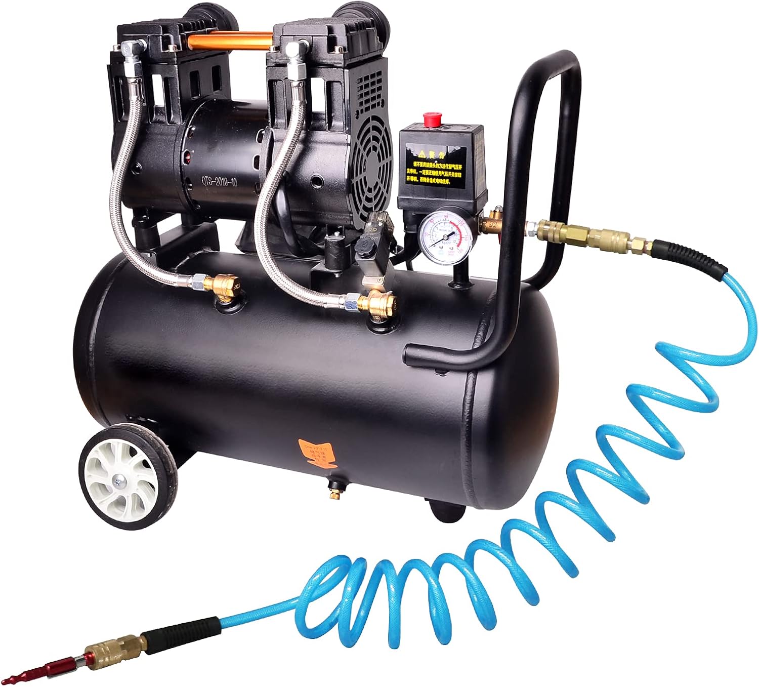 GASHER 1/4" x 10FT Reinforced Polyurethane Recoil Air Hose with Bend Restrictor, 1/4" Industrial Quick Coupler and Plug - - 