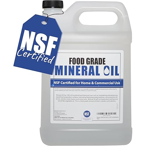 NSF Certified Food Grade Mineral Oil - Gallon (128oz), Certified Food Safe Conditioner for Wood Cutting Boards, Butcher Blocks and Stainless-Steel Kitchen Equipment
