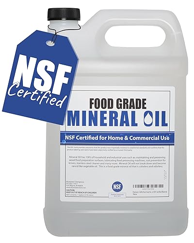 NSF Certified Food Grade Mineral Oil - Gallon (128oz), Certified Food Safe Conditioner for Wood Cutting Boards, Butcher Blocks and Stainless-Steel Kitchen Equipment - 1 Gallon
