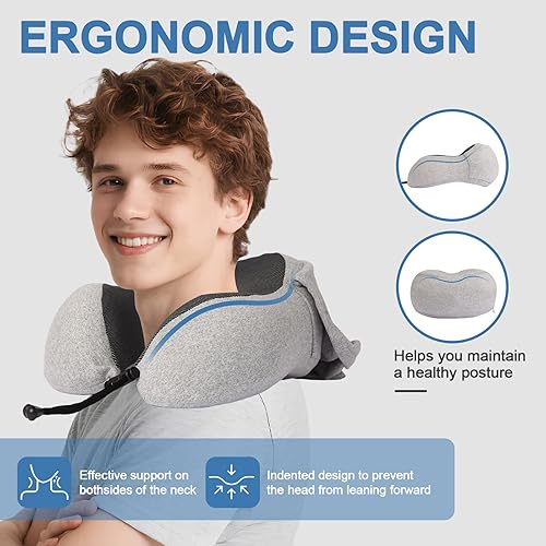 Miniatura 3 de MILKSILK Almohada de cuello de viaje con capucha ajustable, 100% de espuma viscoelástica con bloqueo de luz, almohada de apoyo para el cuello para