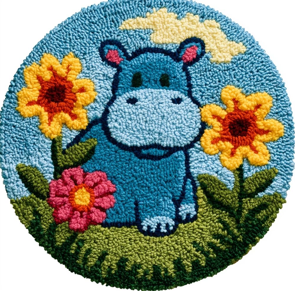 kitphoenix Latch Hook Craft Hippo and Flowers