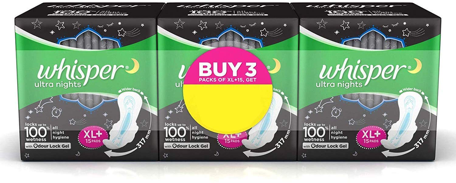 WhisperNight Sanitary XL Plus Pads 45 Units