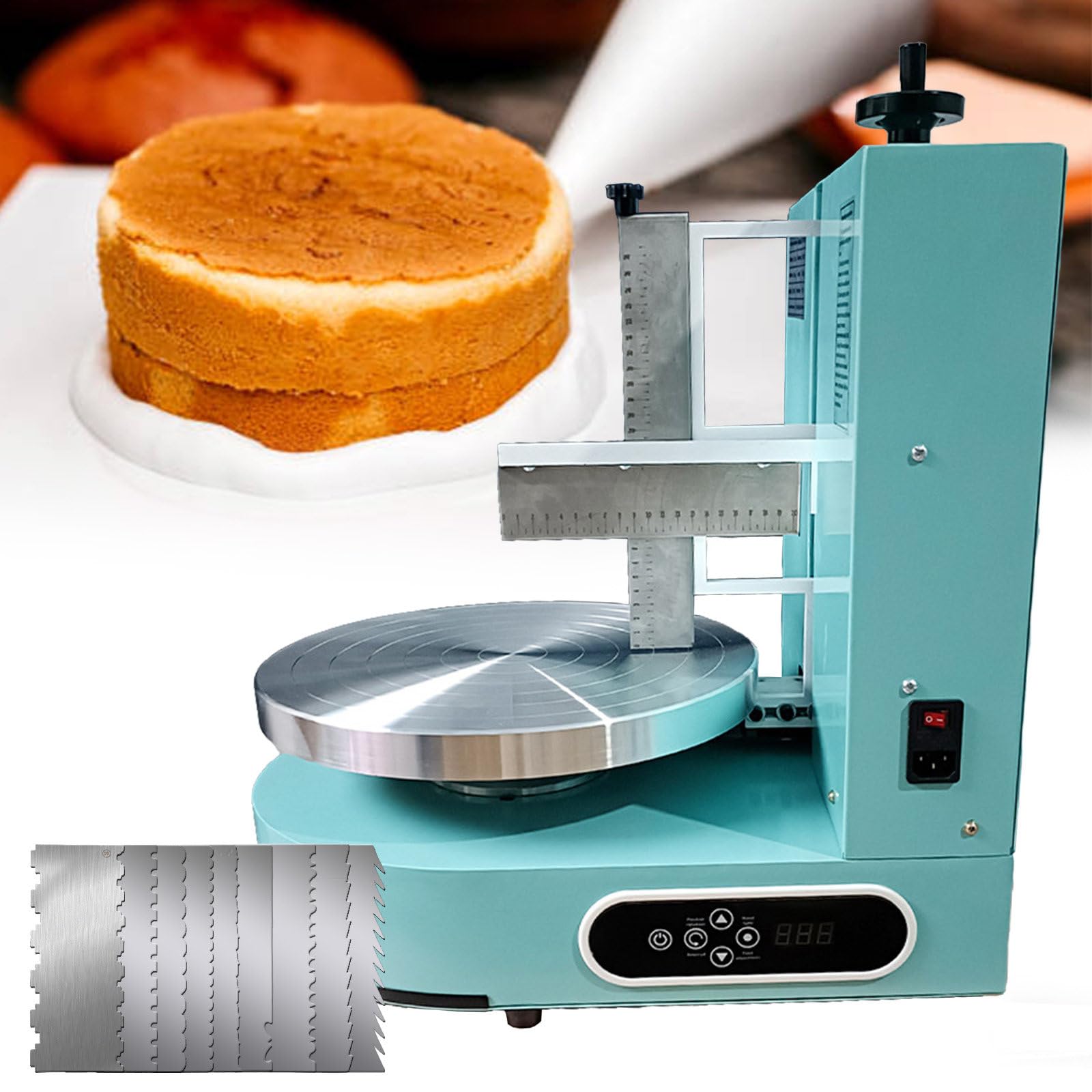 Máquina automática para esparcir tartas, herramienta eléctrica para decoración de tartas, revestimiento de crema para pasteles de 4 a 12 pulgadas, 9 raspadores de estilo, velocidad ajustable 60-320