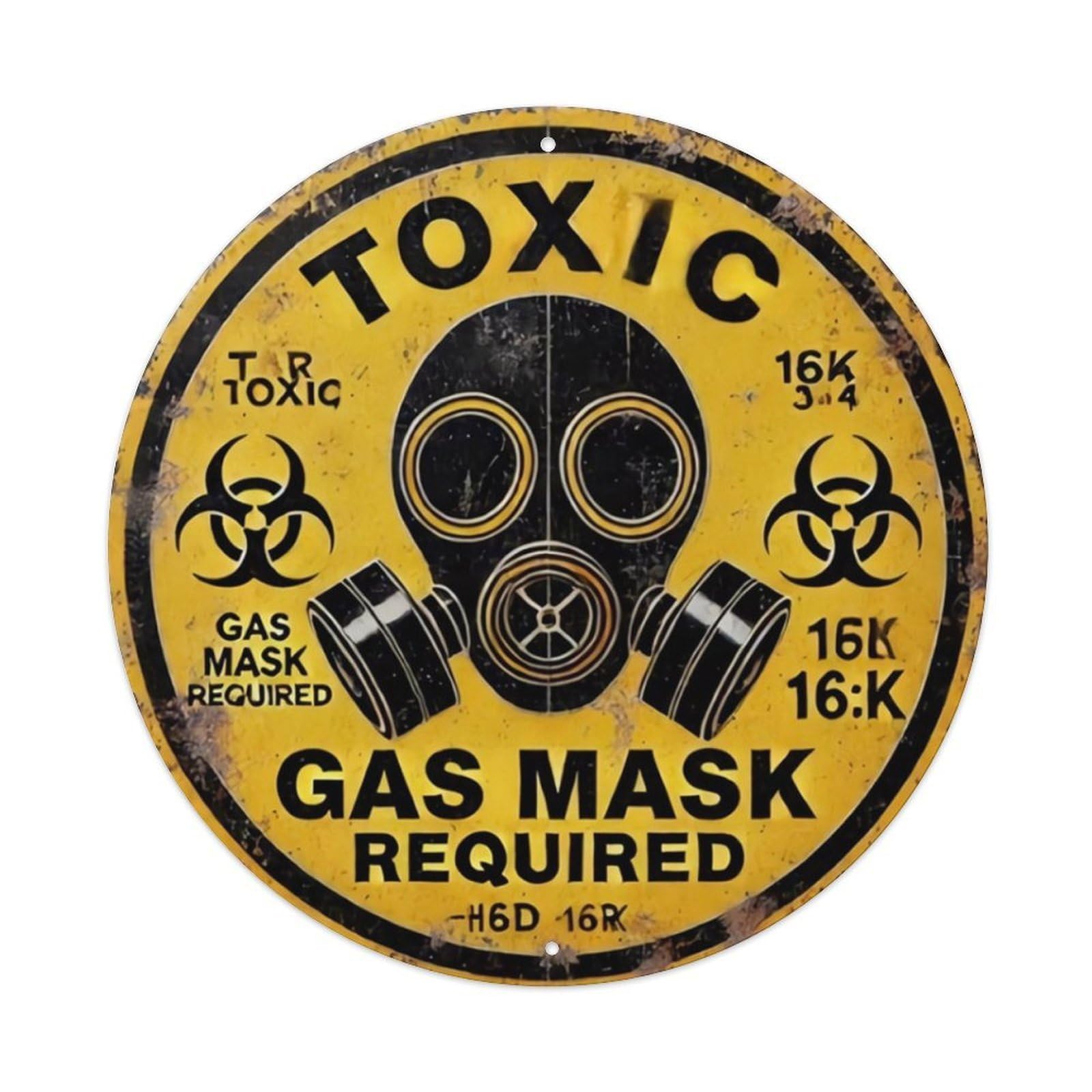 Toxic Gas Mask Warning Wall Sign Vintage Aluminium Metal Sign, Retro Wall Decor for Home, Bar, Garage & Farmhouse 20x20cm