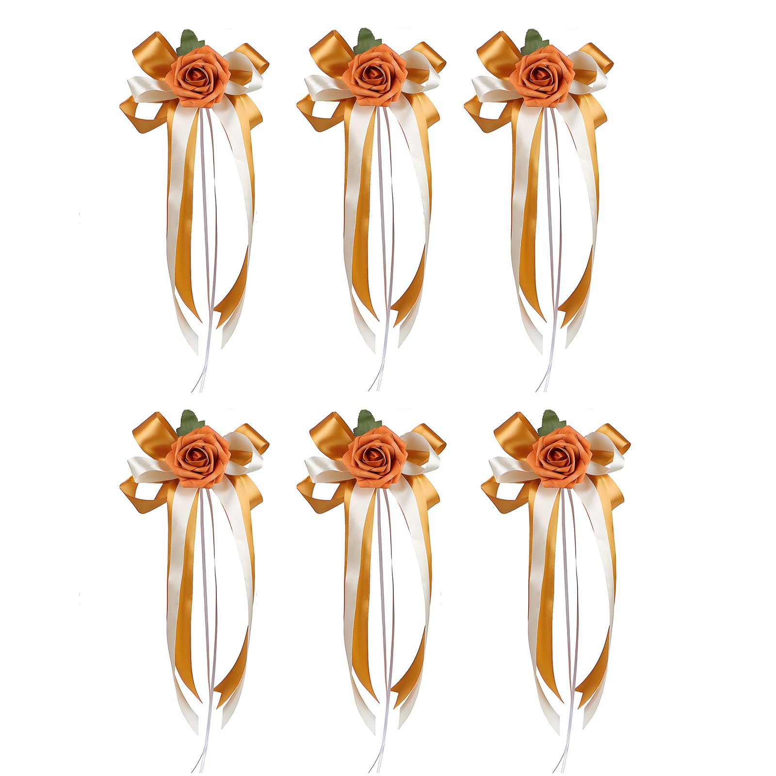 APGLSXY Rearview Mirrored Decoration with Artificial Rose and Ribbon for Bridal Car Door Handle Bowknot Accessories Tender Wedding Car Bend